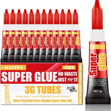 3 Gram (Pack of 12) Single use Super Glue Gel, Super Fast, Thick & Strong Adhesive Superglue, Cyanoacrylate Glue for Hard Plastics, DIY Craft, Ceramics, Frame, Leather, Metal Etc