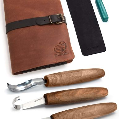 BeaverCraft Wood Spoon Carving Tools Kit S14x Deluxe - Whittling Tools Set Includes Sloyd Wood Carving Knife, Hook Knife, Gouge, Leather Roll-Up Case & Leather strop with Polishing Compound